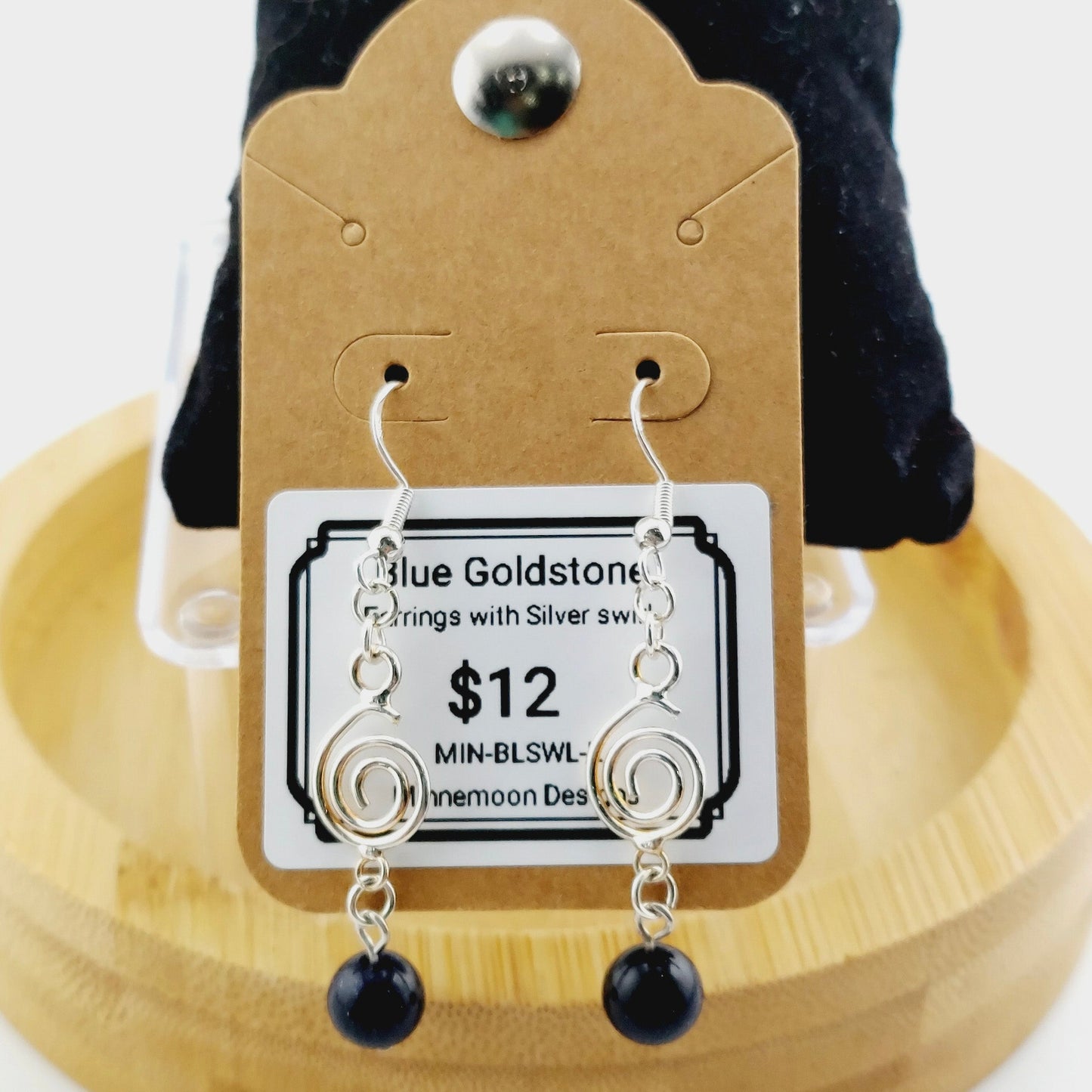Blue Goldstone with Silver Swirls, french hooks