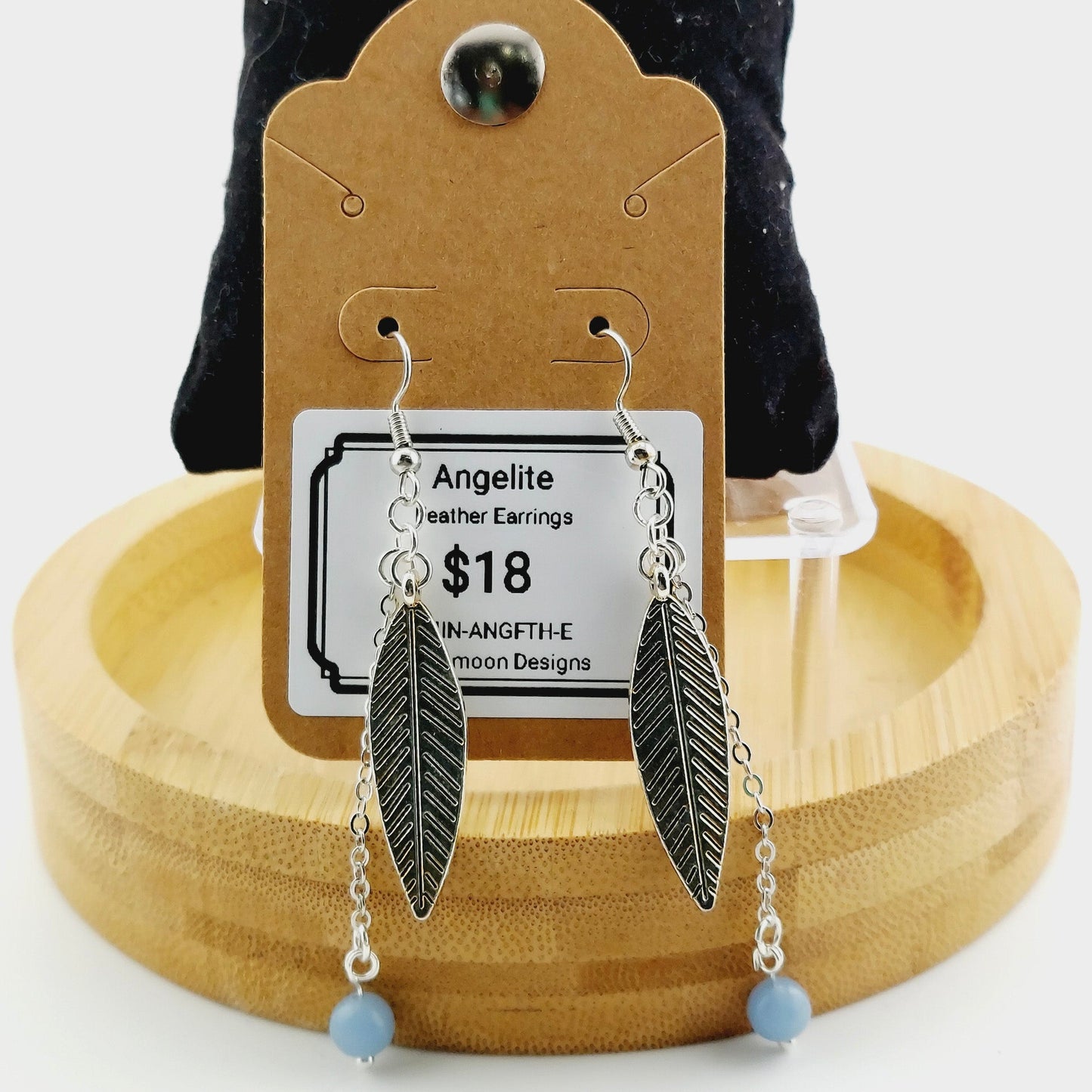 Angelite Feather drop earrings - Silver
