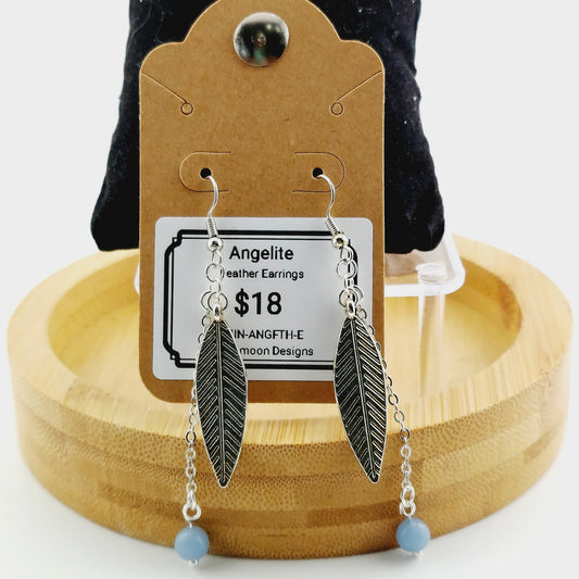 Angelite Feather drop earrings - Silver
